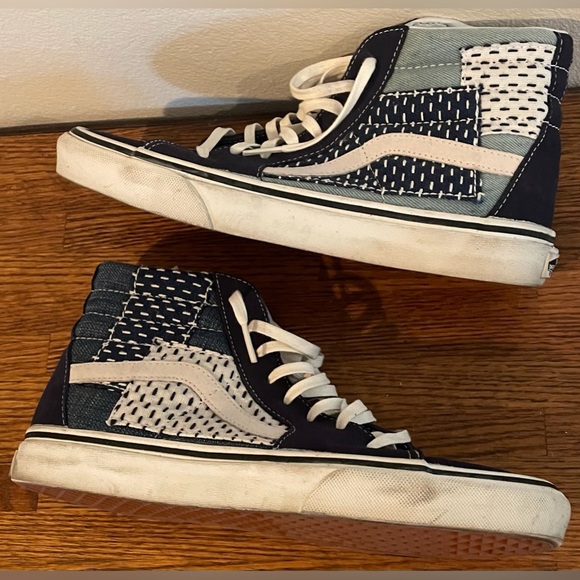 Like New Vans Old Skool Blue Unique Stitched High Top Sneaker Shoes W Size 9 - Picture 5 of 9